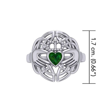 Celtic Claddagh Knotwork Sterling Silver Ring with Gemstone TR1876 - Jewelry